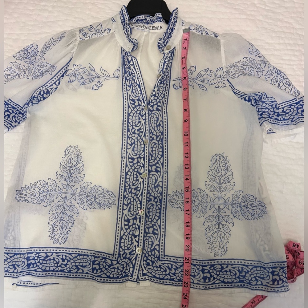 Alix of Bohemia White Cotton Blouse with Blue Floral Trim - Picture 6 of 8